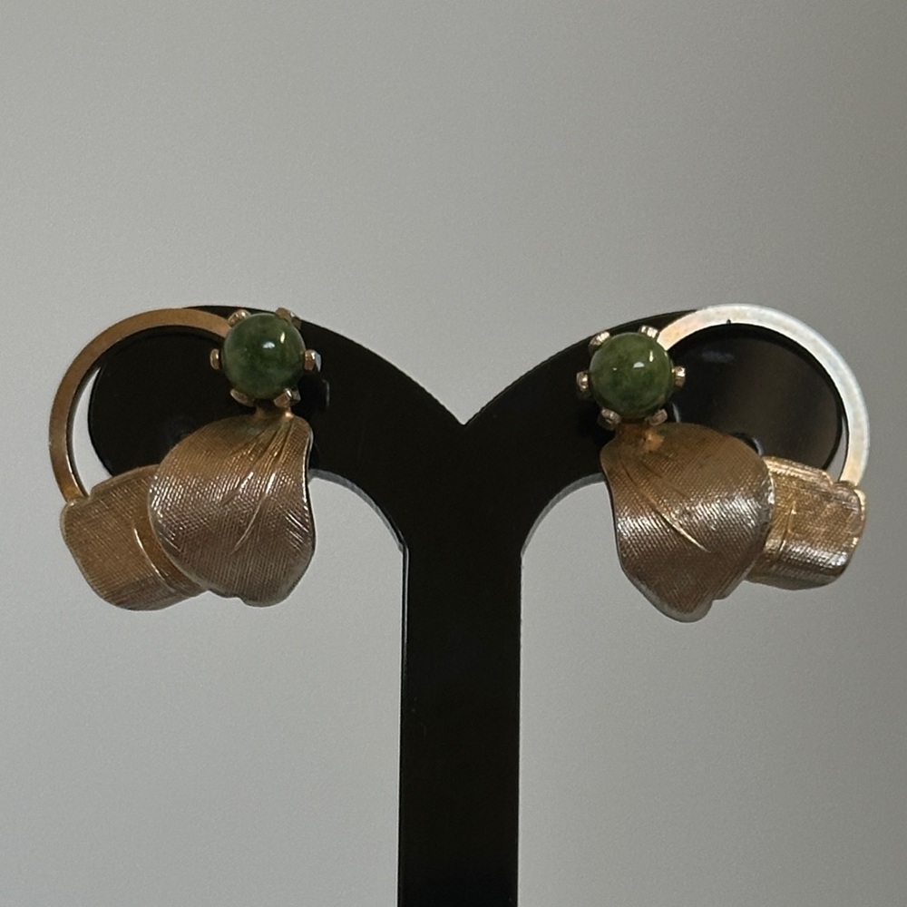 Vintage CORO Gold and Green stone Earrings